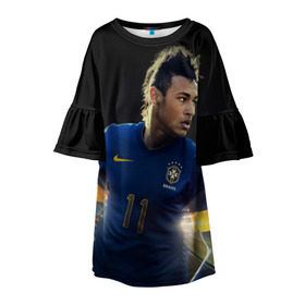 Детское платье 3D с принтом Neymar в Кировске, 100% полиэстер | прямой силуэт, чуть расширенный к низу. Круглая горловина, на рукавах — воланы | барселона | бразилия | неймар | футбол | футболист