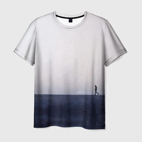 Мужская футболка 3D с принтом Идущий человек в Кировске, 100% полиэфир | прямой крой, круглый вырез горловины, длина до линии бедер | люди | минимализм