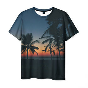 Мужская футболка 3D с принтом Пальмы в Кировске, 100% полиэфир | прямой крой, круглый вырез горловины, длина до линии бедер | Тематика изображения на принте: sea | summer | берег | лето | море | океан | отдых | пальмы | пляж | солнце