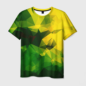 Мужская футболка 3D с принтом Polygonal в Кировске, 100% полиэфир | прямой крой, круглый вырез горловины, длина до линии бедер | желтый | зеленый | полигоны