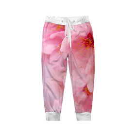 Детские брюки 3D с принтом Сакура в Кировске, 100% полиэстер | манжеты по низу, эластичный пояс регулируется шнурком, по бокам два кармана без застежек, внутренняя часть кармана из мелкой сетки | Тематика изображения на принте: весна | вишня | розовый | цветение | цветы | япония