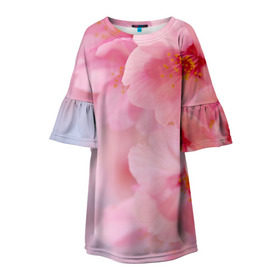 Детское платье 3D с принтом Сакура в Кировске, 100% полиэстер | прямой силуэт, чуть расширенный к низу. Круглая горловина, на рукавах — воланы | весна | вишня | розовый | цветение | цветы | япония