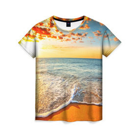 Женская футболка 3D с принтом Лазурный берег в Кировске, 100% полиэфир ( синтетическое хлопкоподобное полотно) | прямой крой, круглый вырез горловины, длина до линии бедер | берег | лето | море | отдых