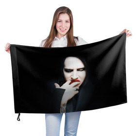 Флаг 3D с принтом Marilyn Manson в Кировске, 100% полиэстер | плотность ткани — 95 г/м2, размер — 67 х 109 см. Принт наносится с одной стороны | звезда | знаменитость | музыка | мэрилин мэнсон | певец | рокер