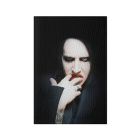 Обложка для паспорта матовая кожа с принтом Marilyn Manson в Кировске, натуральная матовая кожа | размер 19,3 х 13,7 см; прозрачные пластиковые крепления | Тематика изображения на принте: звезда | знаменитость | музыка | мэрилин мэнсон | певец | рокер