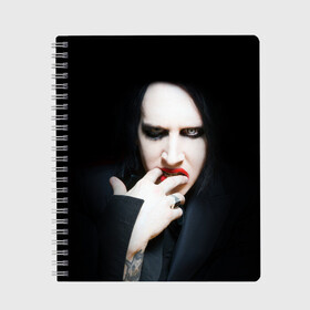 Тетрадь с принтом Marilyn Manson в Кировске, 100% бумага | 48 листов, плотность листов — 60 г/м2, плотность картонной обложки — 250 г/м2. Листы скреплены сбоку удобной пружинной спиралью. Уголки страниц и обложки скругленные. Цвет линий — светло-серый
 | звезда | знаменитость | музыка | мэрилин мэнсон | певец | рокер