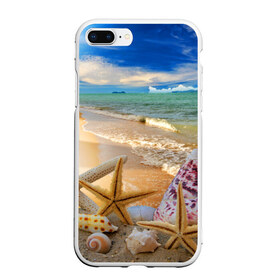 Чехол для iPhone 7Plus/8 Plus матовый с принтом Морской пляж 2 в Кировске, Силикон | Область печати: задняя сторона чехла, без боковых панелей | Тематика изображения на принте: море | отдых | отпуск | пляж | ракушки | туризм