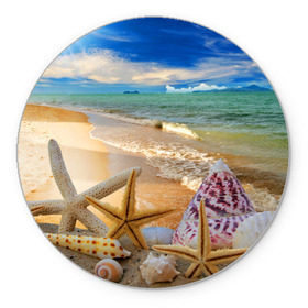 Коврик круглый с принтом Морской пляж 2 в Кировске, резина и полиэстер | круглая форма, изображение наносится на всю лицевую часть | море | отдых | отпуск | пляж | ракушки | туризм