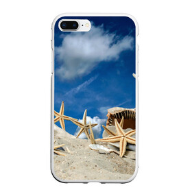 Чехол для iPhone 7Plus/8 Plus матовый с принтом Морской пляж 3 в Кировске, Силикон | Область печати: задняя сторона чехла, без боковых панелей | Тематика изображения на принте: море | отдых | отпуск | пляж | ракушки | туризм