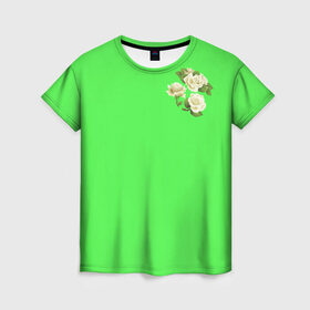 Женская футболка 3D с принтом Розочки в Кировске, 100% полиэфир ( синтетическое хлопкоподобное полотно) | прямой крой, круглый вырез горловины, длина до линии бедер | белая | белый | роза | розы | цветы