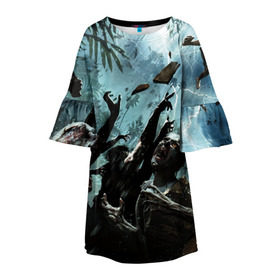 Детское платье 3D с принтом Зомбо Апокалипсис в Кировске, 100% полиэстер | прямой силуэт, чуть расширенный к низу. Круглая горловина, на рукавах — воланы | zombie | зомби | мертвецы | мозги | монстр | ходячие