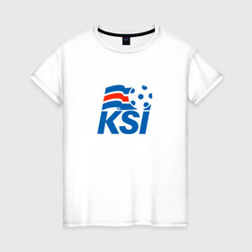 Женская футболка хлопок с принтом Сборная Исландии по футболу в Кировске, 100% хлопок | прямой крой, круглый вырез горловины, длина до линии бедер, слегка спущенное плечо | 