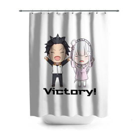 Штора 3D для ванной с принтом Re:ZERO VICTORY! в Кировске, 100% полиэстер | плотность материала — 100 г/м2. Стандартный размер — 146 см х 180 см. По верхнему краю — пластиковые люверсы для креплений. В комплекте 10 пластиковых колец | emilia | natsuki | re:zero | re:zero kara hajimeru isekai seikatsu | subaru | victory