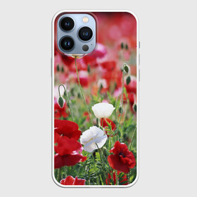 Чехол для iPhone 13 Pro Max с принтом Маки в Кировске,  |  | Тематика изображения на принте: field | flowers | meadow | poppies | red | white | белые | красные | луг | маки | поле | полевые | цветы