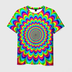 Мужская футболка 3D с принтом Psychedelic в Кировске, 100% полиэфир | прямой крой, круглый вырез горловины, длина до линии бедер | круги | радужный | разоцветный | яркий