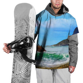 Накидка на куртку 3D с принтом Берег в Кировске, 100% полиэстер |  | 3д | лето | море | новая | океан