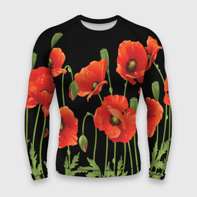 Мужской рашгард 3D с принтом Маки в Кировске,  |  | field | flowers | meadow | poppies | red | white | белые | красные | луг | маки | поле | полевые | цветы