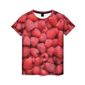 Женская футболка 3D с принтом Малина в Кировске, 100% полиэфир ( синтетическое хлопкоподобное полотно) | прямой крой, круглый вырез горловины, длина до линии бедер | девушки | еда | красота | лето | море | фрукты