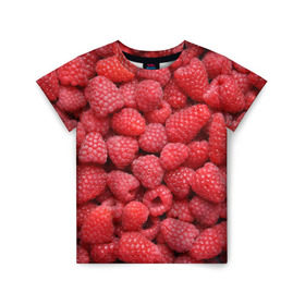 Детская футболка 3D с принтом Малина в Кировске, 100% гипоаллергенный полиэфир | прямой крой, круглый вырез горловины, длина до линии бедер, чуть спущенное плечо, ткань немного тянется | девушки | еда | красота | лето | море | фрукты