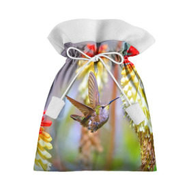 Подарочный 3D мешок с принтом Колибри в Кировске, 100% полиэстер | Размер: 29*39 см | лепесток | новая | природа | птичка | цветок | яркая