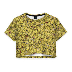 Женская футболка 3D укороченная с принтом Злобные смайлы в Кировске, 100% полиэстер | круглая горловина, длина футболки до линии талии, рукава с отворотами | peka | smile | yoba