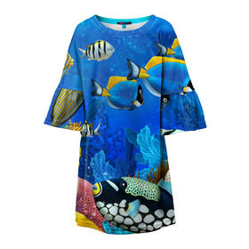 Детское платье 3D с принтом Экзотические рыбки в Кировске, 100% полиэстер | прямой силуэт, чуть расширенный к низу. Круглая горловина, на рукавах — воланы | животые | красочные | морские | рыбки | цветные | экзотические
