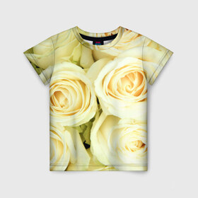 Детская футболка 3D с принтом Белые розы в Кировске, 100% гипоаллергенный полиэфир | прямой крой, круглый вырез горловины, длина до линии бедер, чуть спущенное плечо, ткань немного тянется | лепестки | розы | цветы