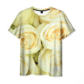 Мужская футболка 3D с принтом Белые розы в Кировске, 100% полиэфир | прямой крой, круглый вырез горловины, длина до линии бедер | лепестки | розы | цветы