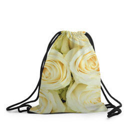Рюкзак-мешок 3D с принтом Белые розы в Кировске, 100% полиэстер | плотность ткани — 200 г/м2, размер — 35 х 45 см; лямки — толстые шнурки, застежка на шнуровке, без карманов и подкладки | лепестки | розы | цветы