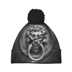 Шапка 3D c помпоном с принтом Скульптура в Кировске, 100% полиэстер | универсальный размер, печать по всей поверхности изделия | голова животного | лев | резьба | статуя | творчество