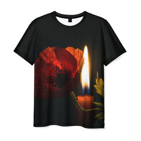 Мужская футболка 3D с принтом Мак и свеча в Кировске, 100% полиэфир | прямой крой, круглый вырез горловины, длина до линии бедер | Тематика изображения на принте: маки | свеча | цветы