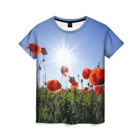 Женская футболка 3D с принтом Маки 5 в Кировске, 100% полиэфир ( синтетическое хлопкоподобное полотно) | прямой крой, круглый вырез горловины, длина до линии бедер | маки | цветы