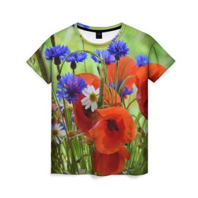 Женская футболка 3D с принтом Маки 7 в Кировске, 100% полиэфир ( синтетическое хлопкоподобное полотно) | прямой крой, круглый вырез горловины, длина до линии бедер | цветы