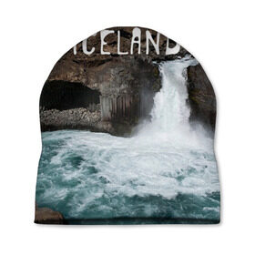Шапка 3D с принтом Исландия. Водопад в Кировске, 100% полиэстер | универсальный размер, печать по всей поверхности изделия | исландия