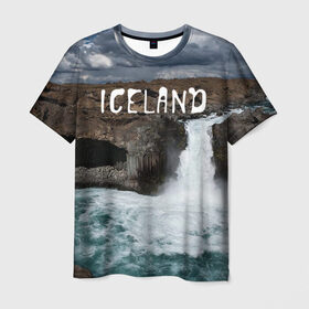 Мужская футболка 3D с принтом Исландия. Водопад в Кировске, 100% полиэфир | прямой крой, круглый вырез горловины, длина до линии бедер | Тематика изображения на принте: исландия