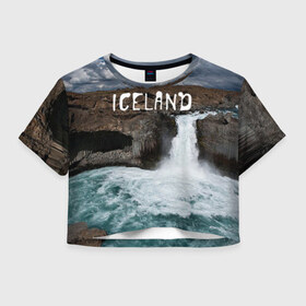 Женская футболка 3D укороченная с принтом Исландия. Водопад в Кировске, 100% полиэстер | круглая горловина, длина футболки до линии талии, рукава с отворотами | исландия