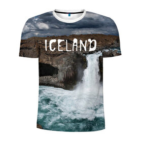 Мужская футболка 3D спортивная с принтом Исландия. Водопад в Кировске, 100% полиэстер с улучшенными характеристиками | приталенный силуэт, круглая горловина, широкие плечи, сужается к линии бедра | исландия