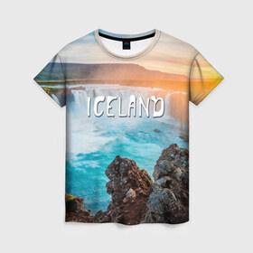 Женская футболка 3D с принтом Исландия. Водопад в Кировске, 100% полиэфир ( синтетическое хлопкоподобное полотно) | прямой крой, круглый вырез горловины, длина до линии бедер | Тематика изображения на принте: исландия