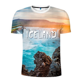 Мужская футболка 3D спортивная с принтом Исландия. Водопад в Кировске, 100% полиэстер с улучшенными характеристиками | приталенный силуэт, круглая горловина, широкие плечи, сужается к линии бедра | исландия