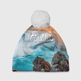 Шапка 3D c помпоном с принтом Исландия. Водопад в Кировске, 100% полиэстер | универсальный размер, печать по всей поверхности изделия | исландия