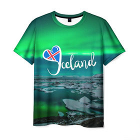 Мужская футболка 3D с принтом Исландия. Полярное сияние в Кировске, 100% полиэфир | прямой крой, круглый вырез горловины, длина до линии бедер | исландия