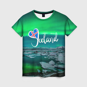Женская футболка 3D с принтом Исландия. Полярное сияние в Кировске, 100% полиэфир ( синтетическое хлопкоподобное полотно) | прямой крой, круглый вырез горловины, длина до линии бедер | исландия