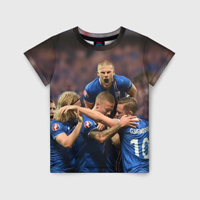 Детская футболка 3D с принтом Сборная Исландии по футболу в Кировске, 100% гипоаллергенный полиэфир | прямой крой, круглый вырез горловины, длина до линии бедер, чуть спущенное плечо, ткань немного тянется | euro 2016