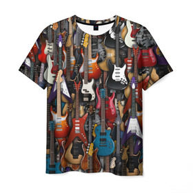 Мужская футболка 3D с принтом Электрогитары в Кировске, 100% полиэфир | прямой крой, круглый вырез горловины, длина до линии бедер | fender | ibanez | ltd | stratocaster | гитара | инструмент | музыка | рок