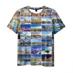 Мужская футболка 3D с принтом Страны мира (9х9) в Кировске, 100% полиэфир | прямой крой, круглый вырез горловины, длина до линии бедер | Тематика изображения на принте: азия | берлин | вегас | венеция | воспоминания | города | достопримечательности | европа | египет | калифорния | каникулы | лондон | милан | москва | ностальгия | нью йорк | отдых | отпуск | память