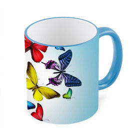 Кружка 3D с принтом Butterflies в Кировске, керамика | ёмкость 330 мл | Тематика изображения на принте: бабочки | белый | картинка | лето | природа | рисунок | розовый | цвета