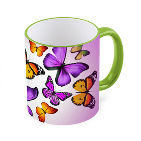 Кружка 3D с принтом Butterflies в Кировске, керамика | ёмкость 330 мл | бабочки | белый | картинка | лето | природа | рисунок | розовый | цвета