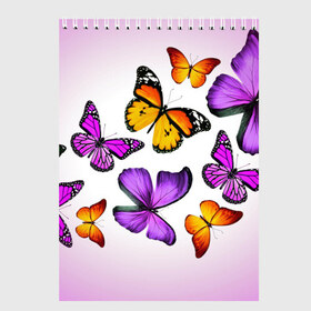 Скетчбук с принтом Butterflies в Кировске, 100% бумага
 | 48 листов, плотность листов — 100 г/м2, плотность картонной обложки — 250 г/м2. Листы скреплены сверху удобной пружинной спиралью | бабочки | белый | картинка | лето | природа | рисунок | розовый | цвета