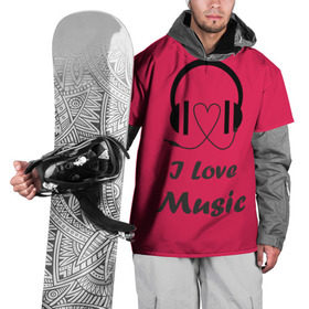 Накидка на куртку 3D с принтом Я люблю музыку в Кировске, 100% полиэстер |  | i love music | наушники | розовый | сердце