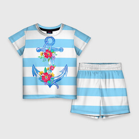 Детский костюм с шортами 3D с принтом Якорь в Кировске,  |  | белый | верёвка | вода | корабль | красный | море | песок | пляж | синий | цвет | цветы | якорь